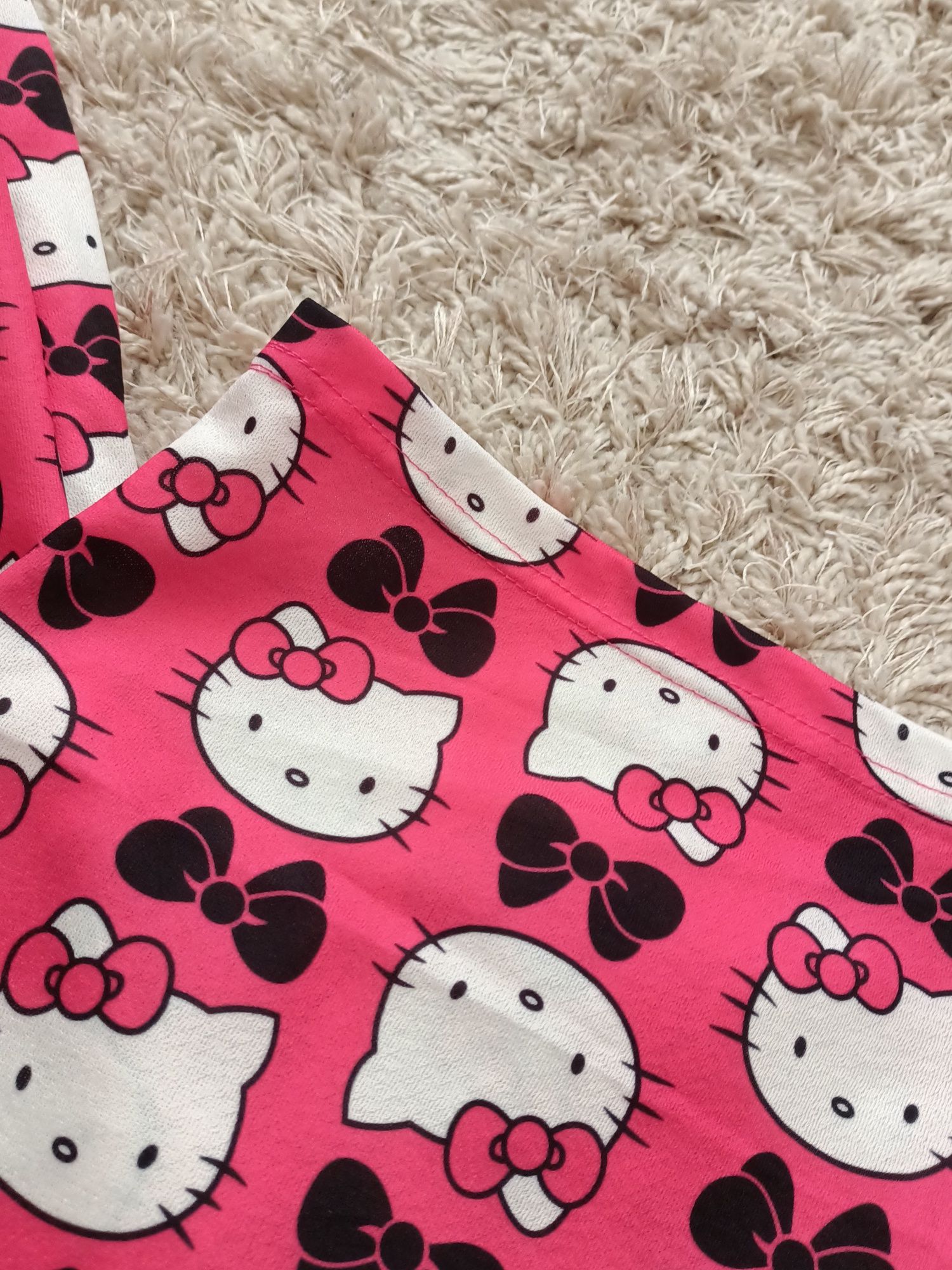 Spodnie piżamowe piżama hello kitty materiałowe różowe czerwone S M L