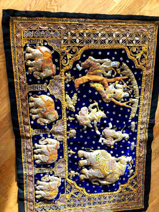 Гобелен вінтаж Burma Kalaga ручна робота М'янма Калага об'ємні фігури