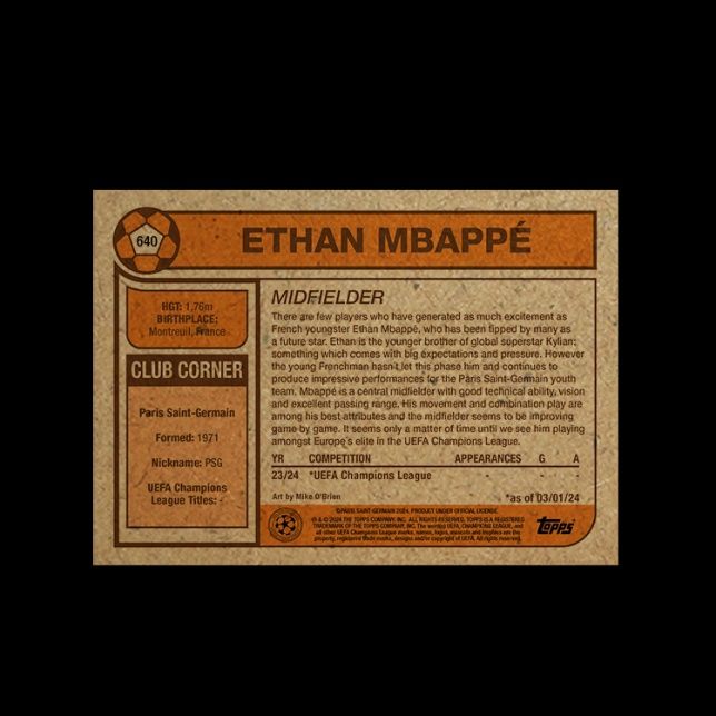 Ethan Mbappe - PSG Topps Living Set #640