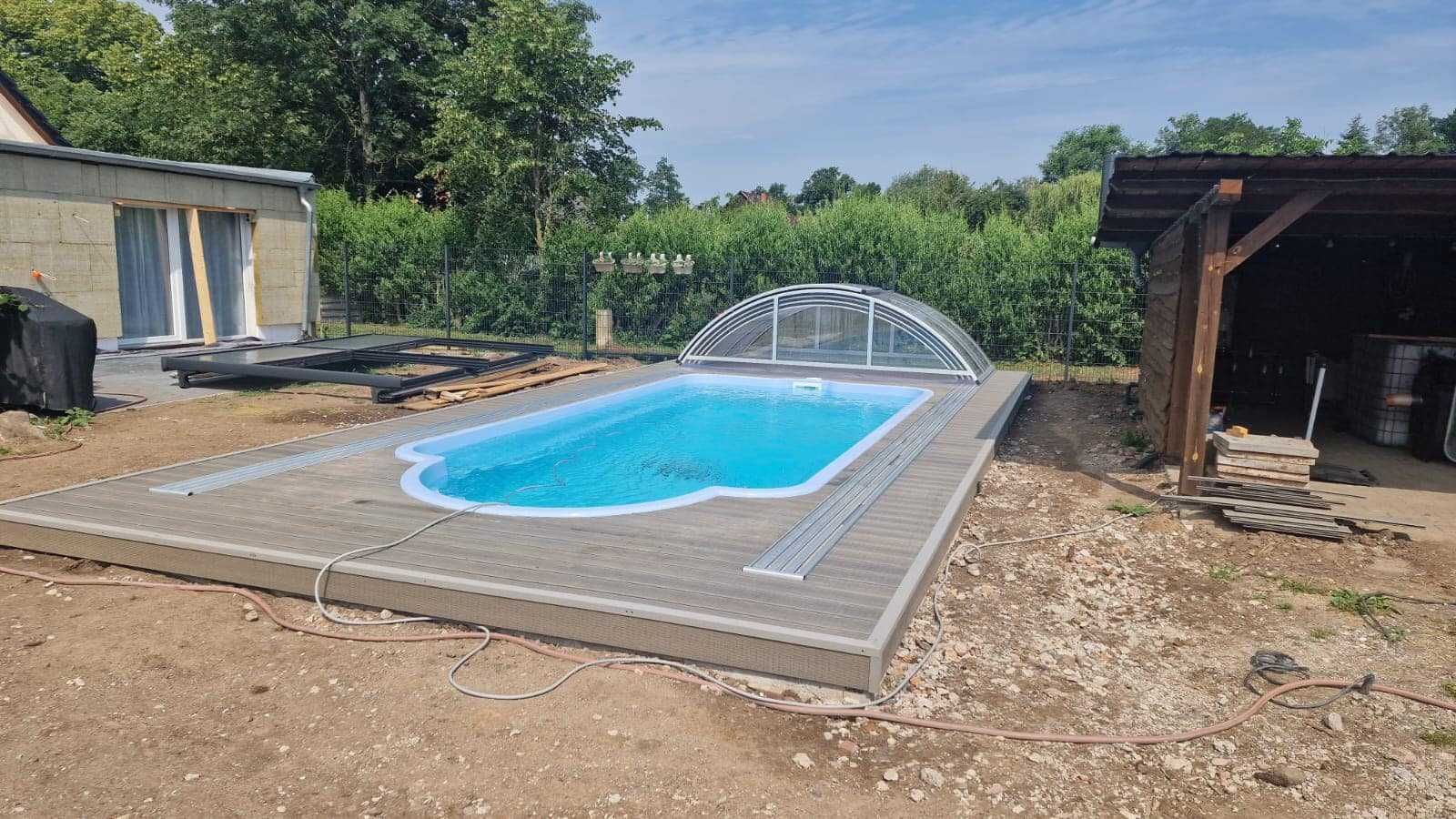 Zadaszenie basenowe 10,90 x 3,90 x 1,32m lite złożone od producenta !