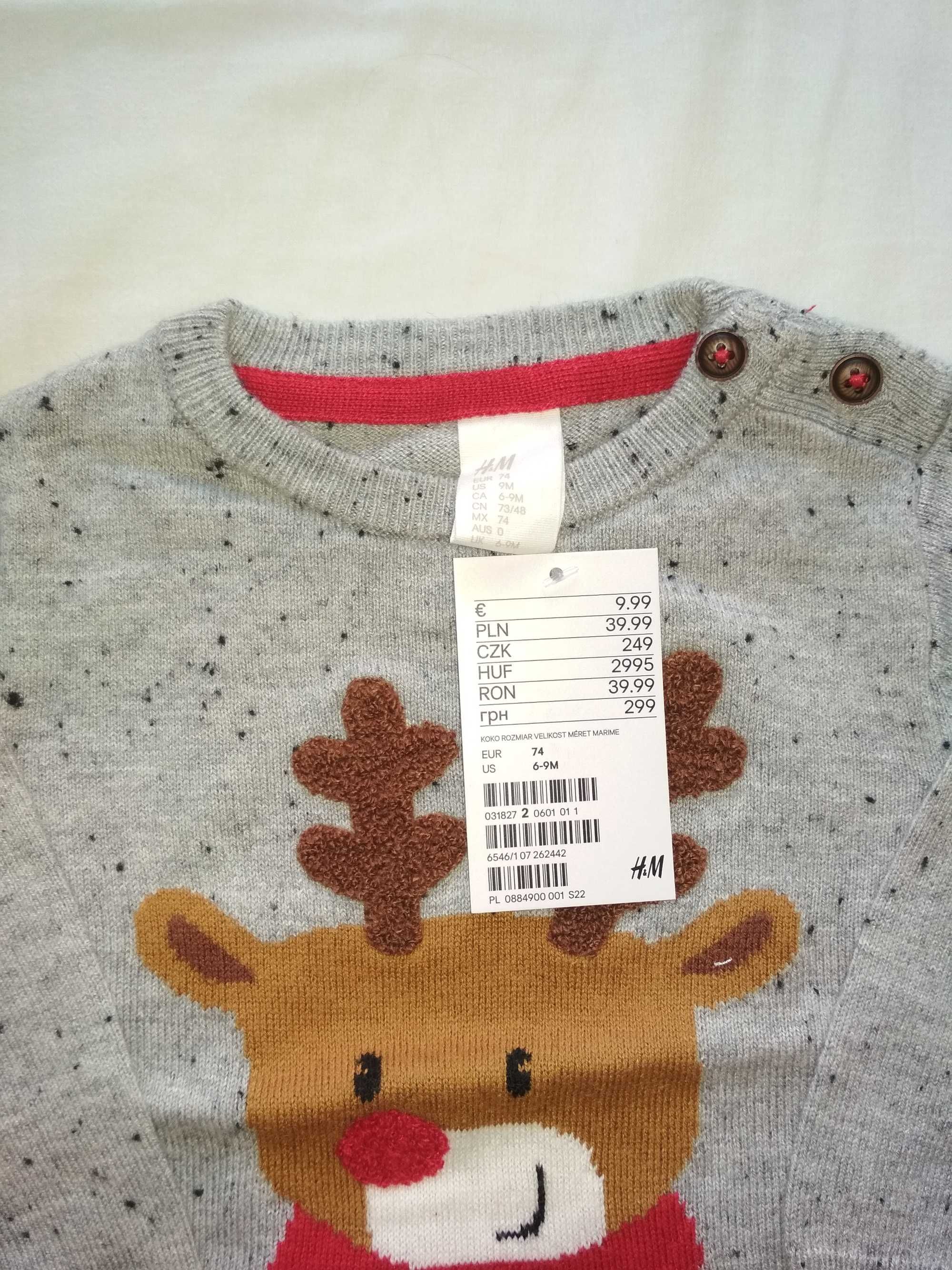 Sprzedam nowy sweterek świąteczny rozm.74 z H&M