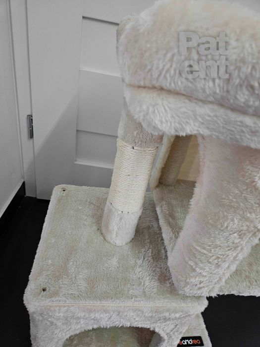 Drapak dla kota kompaktowy 67 cm beżowy domek słupek legowisko