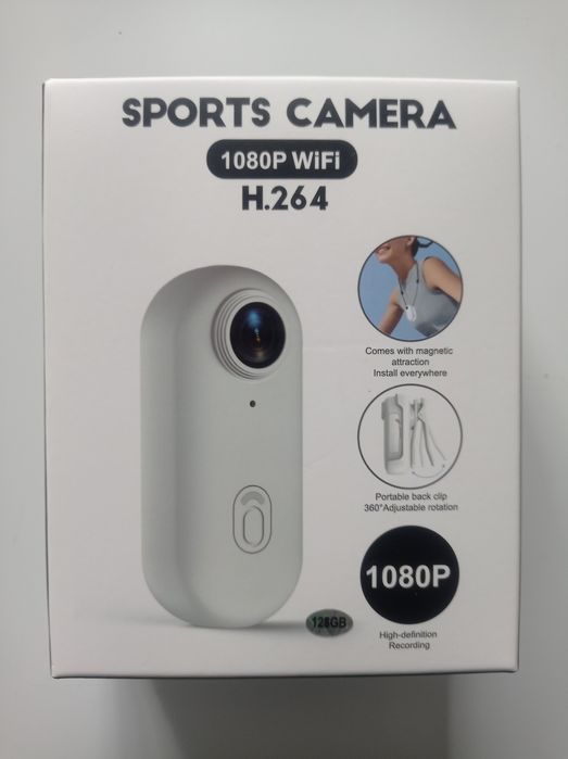 Mini kamera sportowa 1080p + karta 128GB - Nowa - Czarna