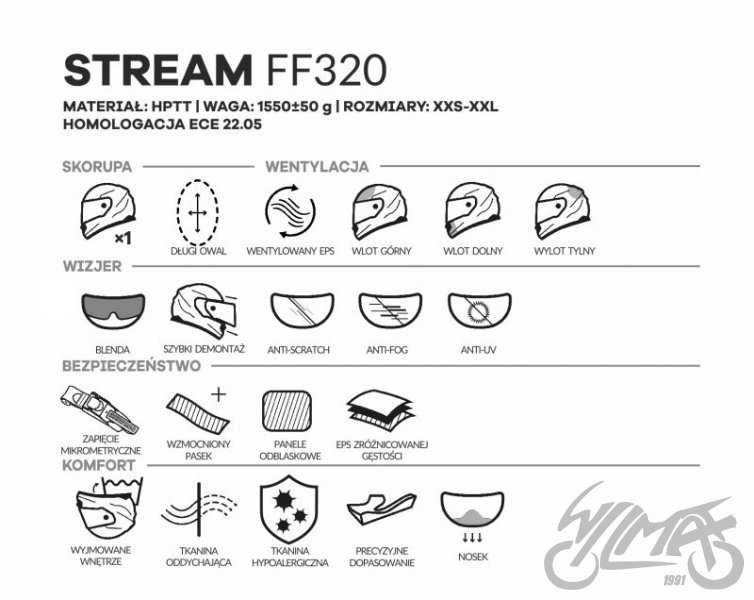 KASK LS2 FF320 STREAM EVO KUB RED integralny z blendą na motor, sklep