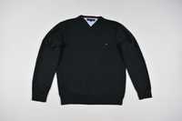 Tommy Hilfiger Czarny Klasyczny Bawełniany Sweter V-Neck Rozmiar XL