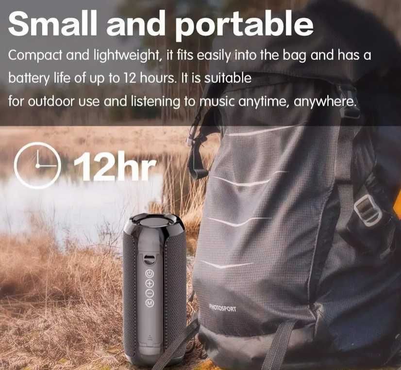 Coluna Bluetooth a prova de agua, Radio FM, 10W