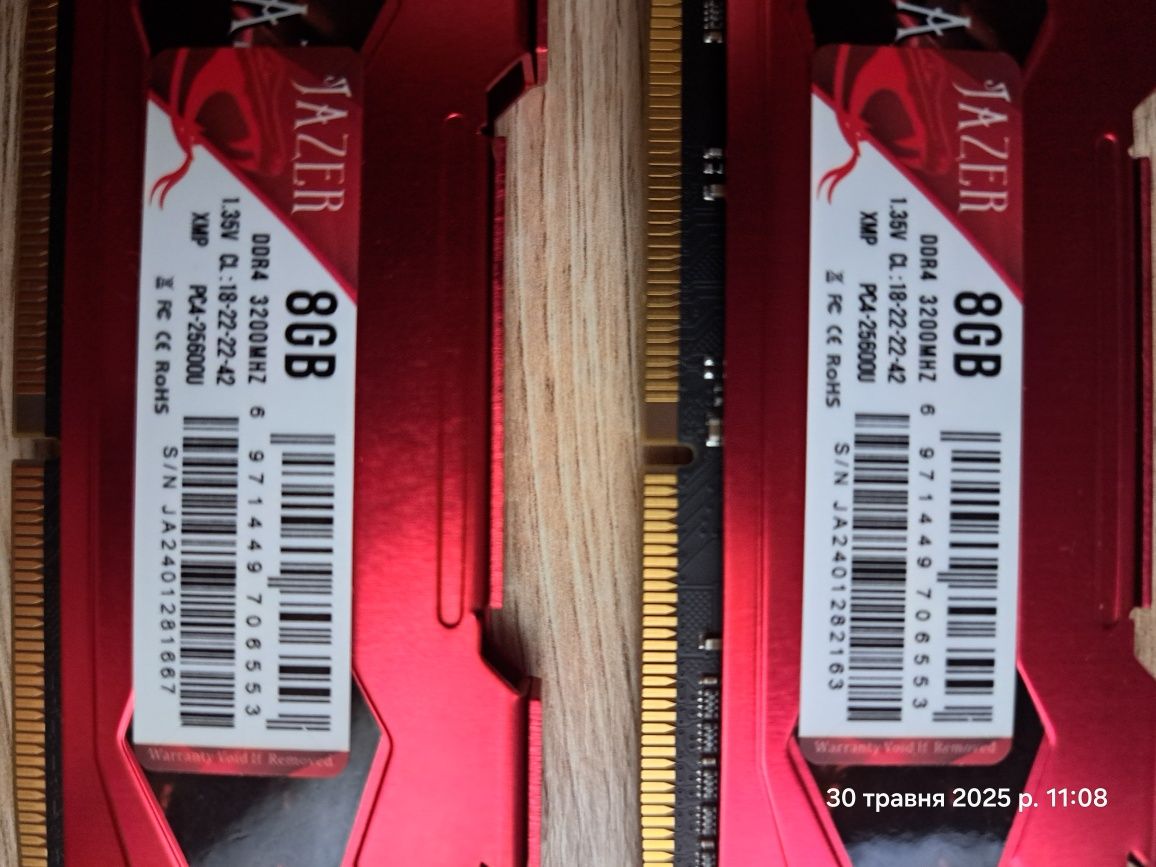 Продам оперативну пам'ять JAZER DDR4 3200 Mhz
