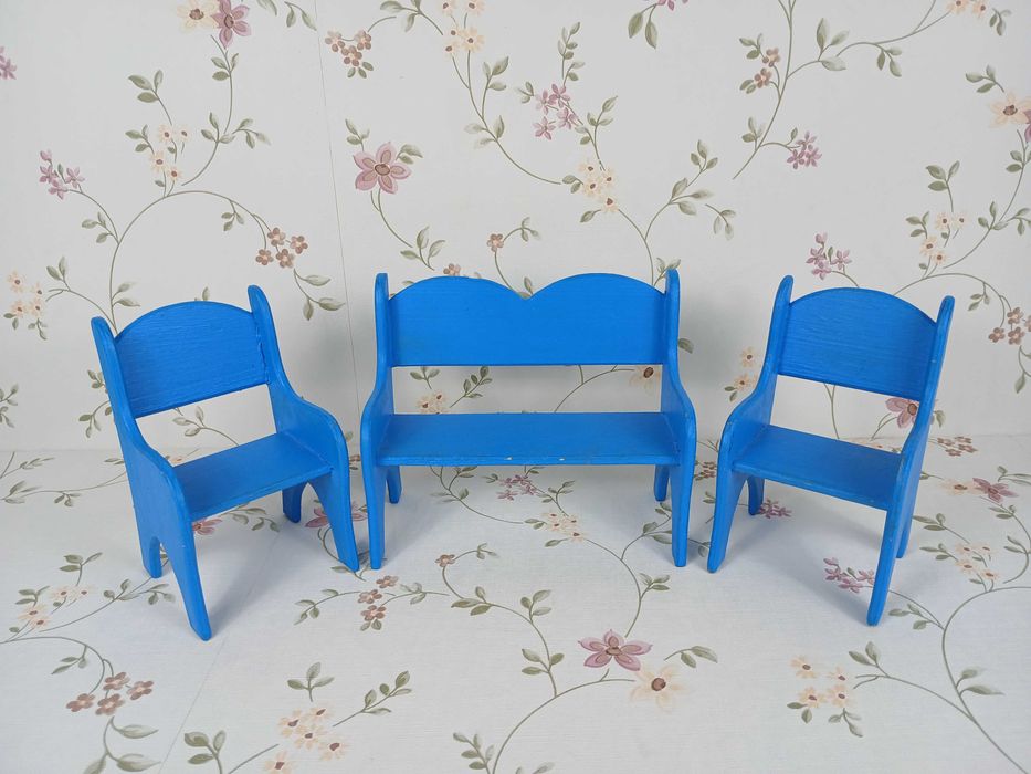 Zestaw mebelków dla lalek myszek Maileg Krzesełka i ławka Szwecja