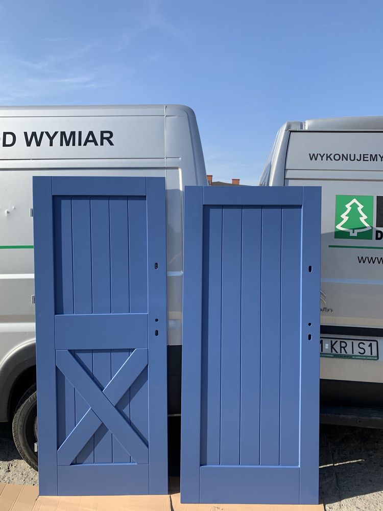 Drzwi drewniane zewnętrzne niebieskie cała Polska NA KAŻDY WYMIAR