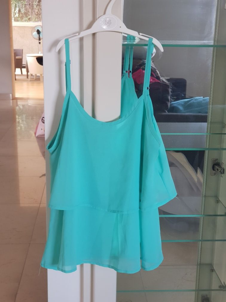 Camisola top de alças turquesa verde-menta