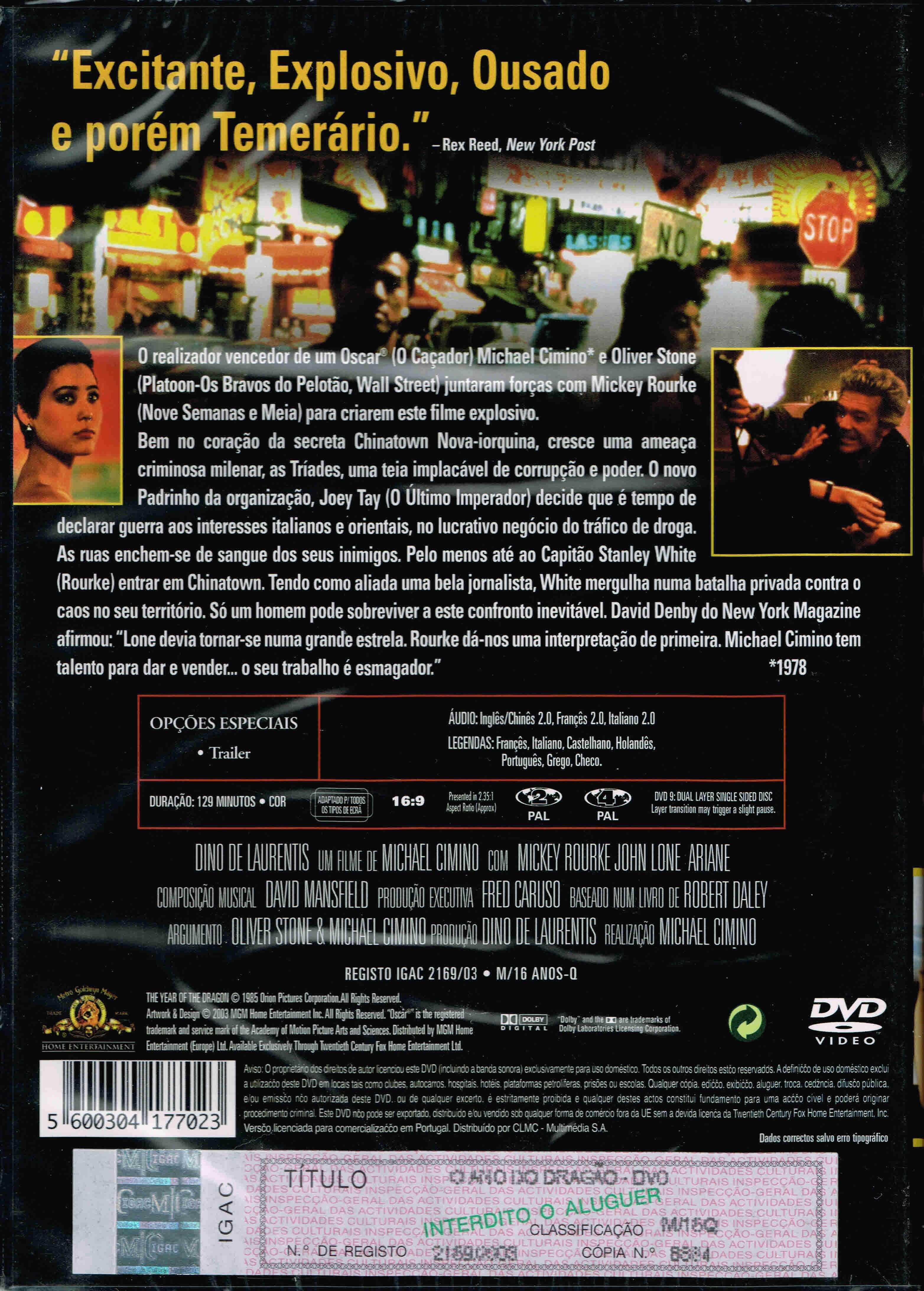 Filme em DVD: O Ano do Dragão "Year of the Dragon" - NOVO! SELADO!