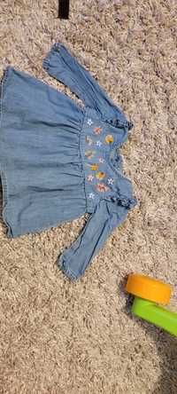 Koszulowa jeansowa dziewczęca  bluzka rozmiar 9-12 miesięcy