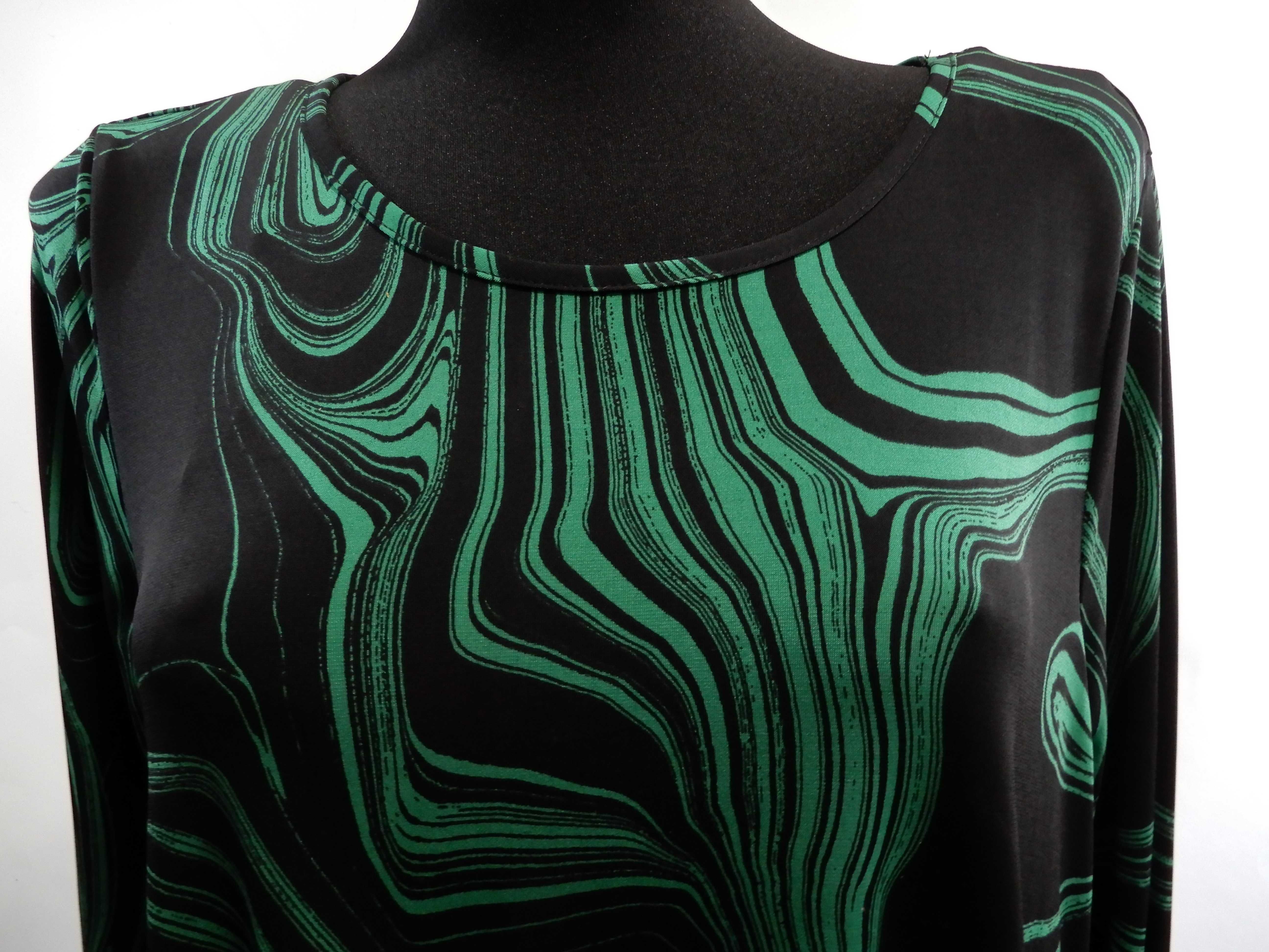 Długa bluzka tunika zielona czarna wzory Roman 42 XL