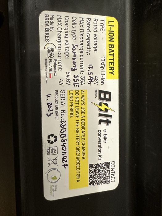 Bateria bidonowa do ebike 17,5 Ah 48V Bolt ebike