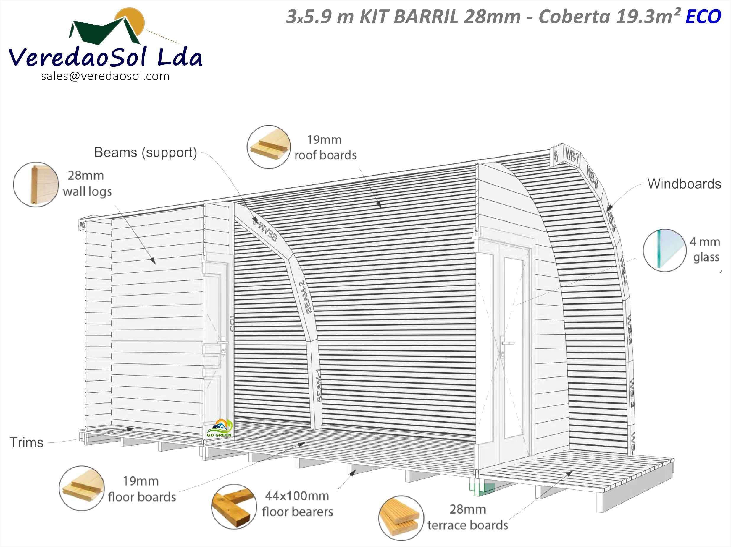 Casa Madeira KIT BARRIL / Kokon 28/44mm - Coberta 19.4m² - ECO