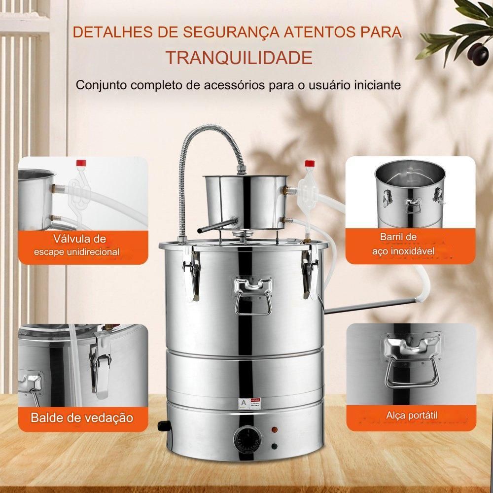 Destilador de Álcool de 30L em Aço Inoxidável