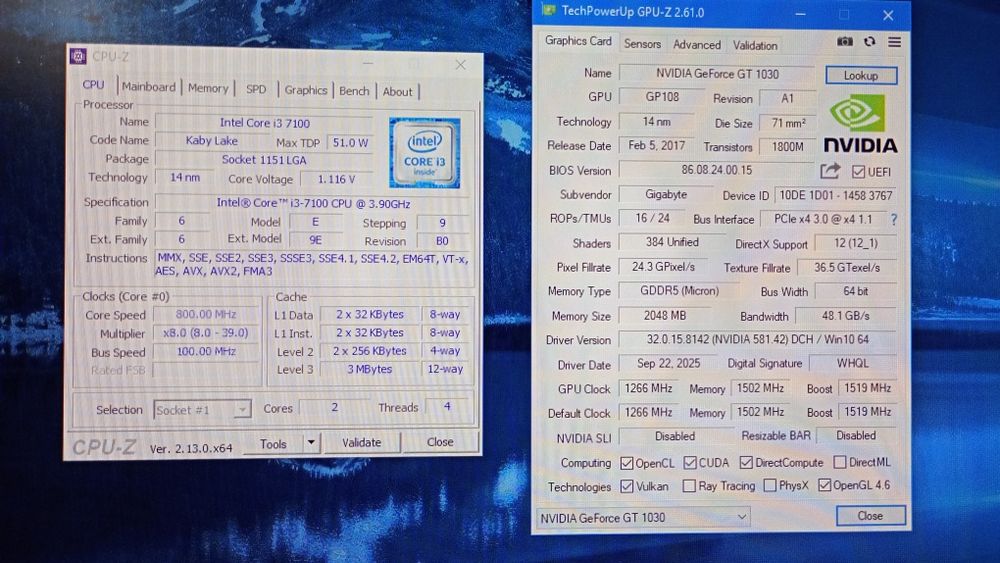 Игровой компьютер. Intel core i3-7100. GT 1030 2G. Gigabyte