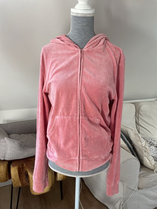 bluza rózowa welur rozpinana z kapturem vintage