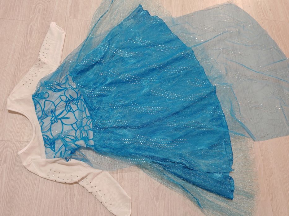 NOWY 110 116 Strój Sukienka Suknia ELSA Akcesoria Frozen Kraina Lodu