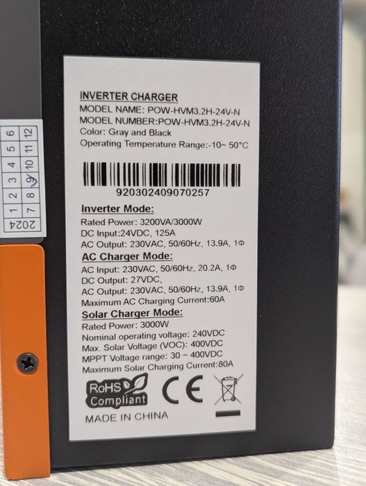 Гібридний інвертор PowMR 24V 3200VA 3.0kWh !В НАЯВНОСТІ!