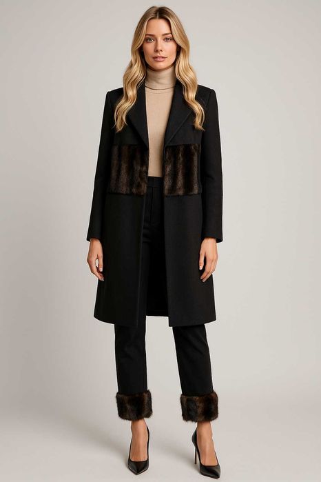 Zara Jeansy w stylu Vintage, czarne z eko futerkiem, r. 36