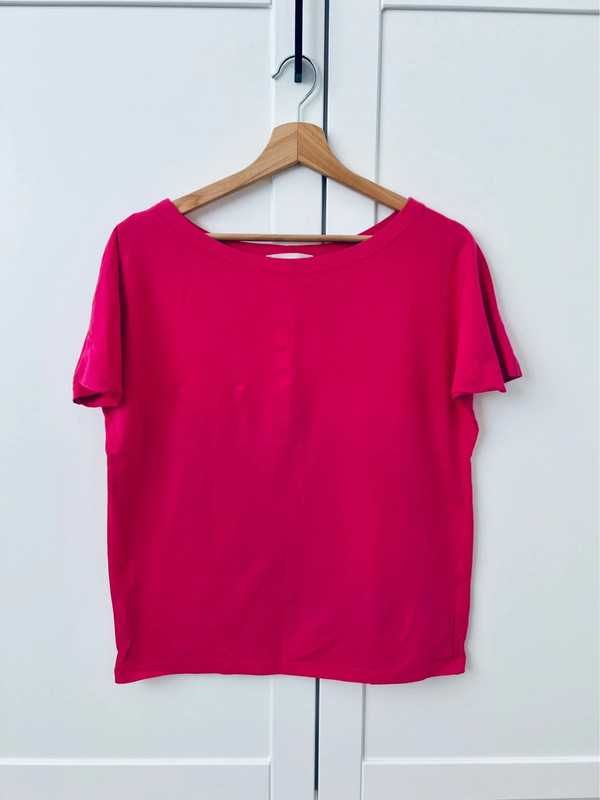 Różowa amarantowa koszulka t-shirt w łódkę Emilie atelier rozmiar S/M