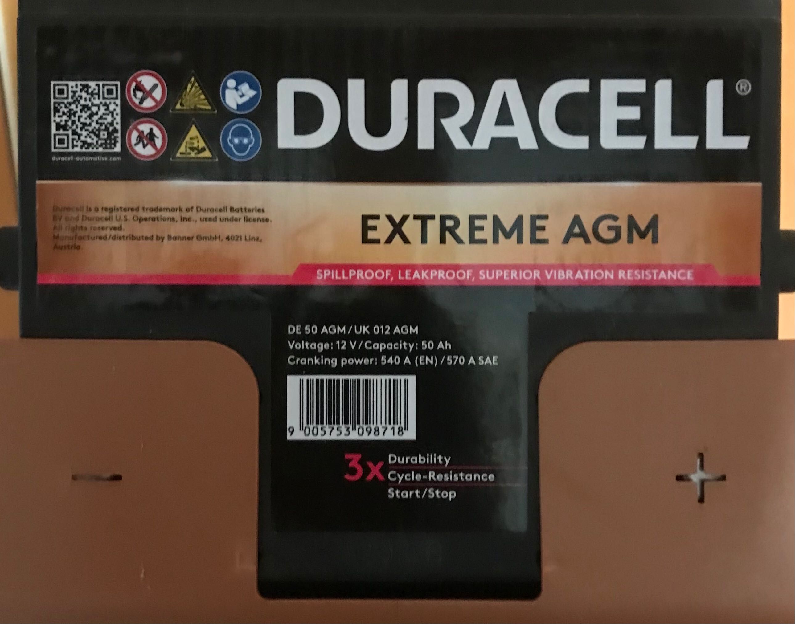 Аккумуляторы Duracell EXTREME DE50 AGM 12V 50AH 540A ( в наличии)
