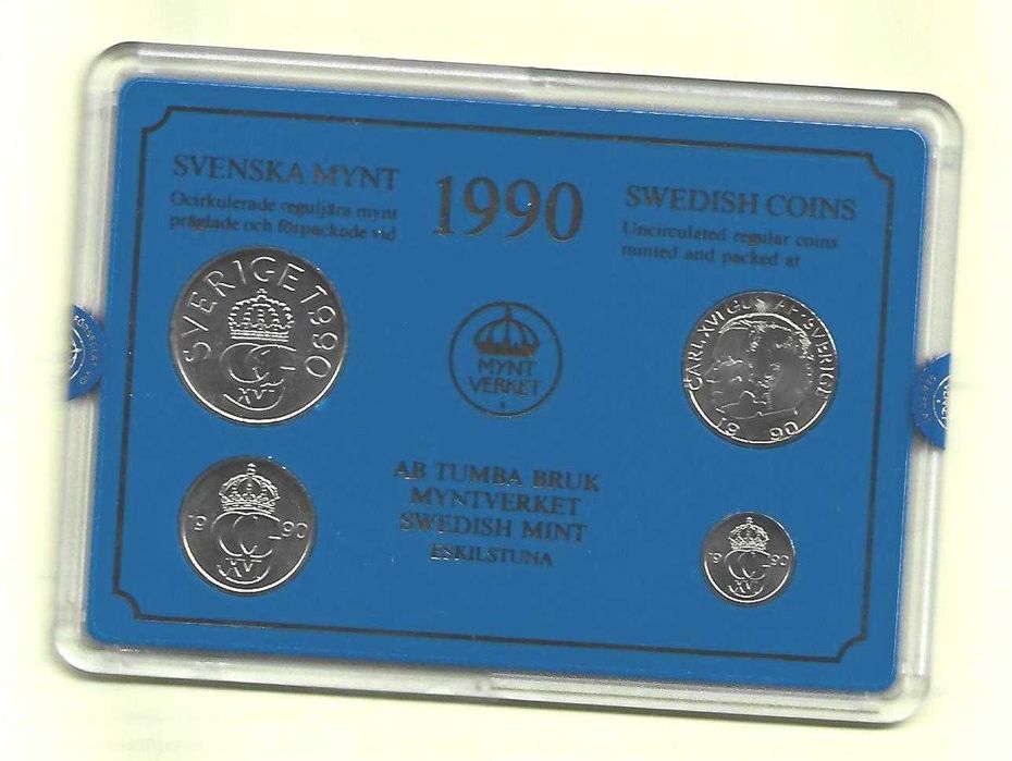 Carteira com 4 Moedas da Suécia de 1990 Soberbas.