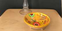 Pequena taça, tigela cerâmica vidrada, pintada à mão, mexicana, nova