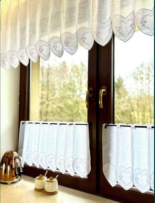 Firanka Len Kuchnia Biała Zazdrostka Haft Serca 60 wys