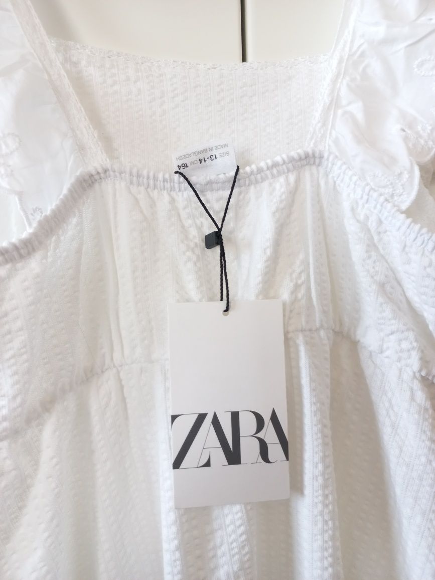 Sukienka z bawełny strukturalnej haft Zara r. 164
