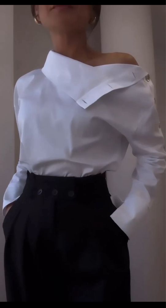 Стильна класична Ділова ексклюзивна біла жіноча сорочка блуза блузка