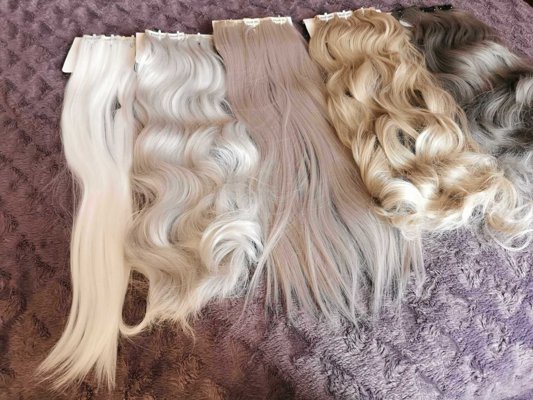 Doczepiane włosy clip in 60 cm jasno szare szarość proste