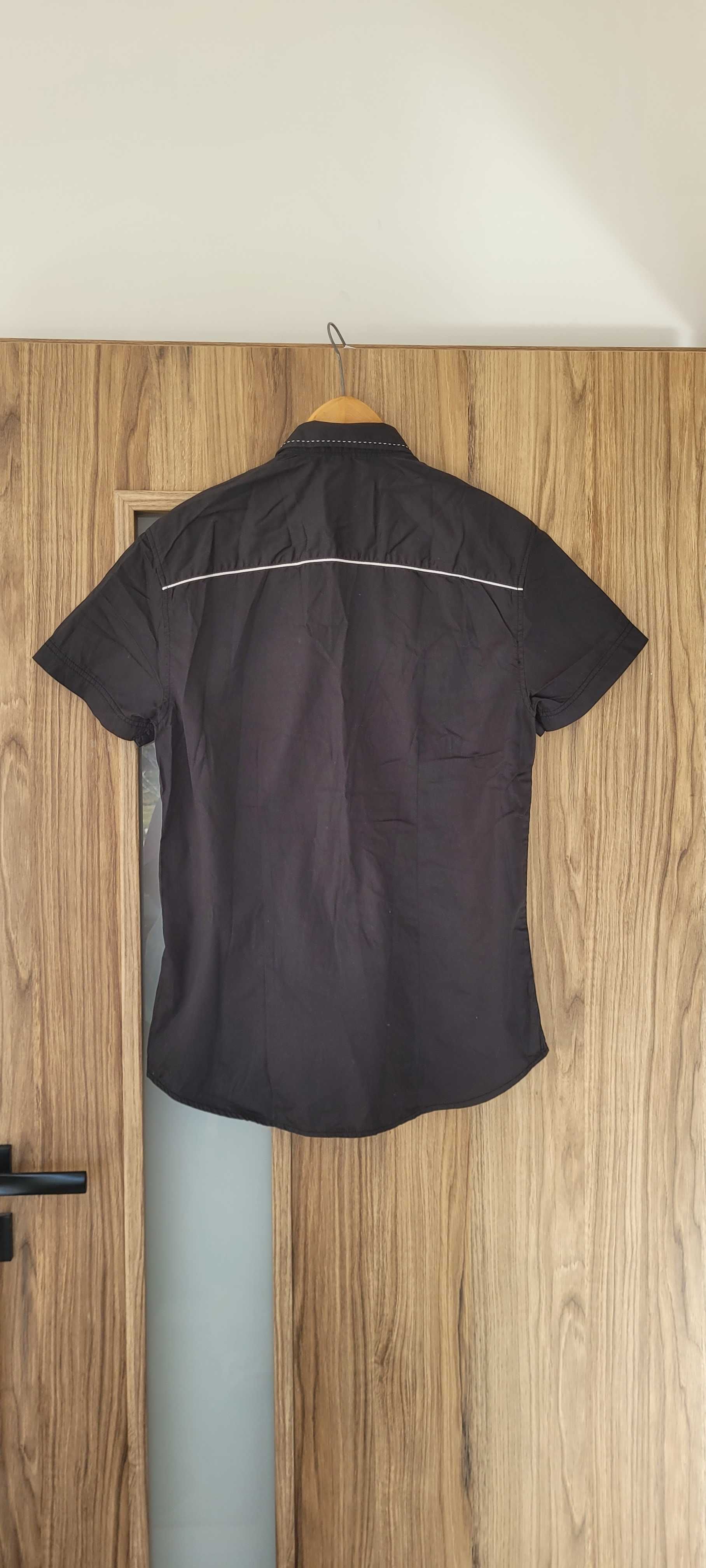 Czarna męska koszula slim fit dopasowana bawełna Smog, r M
