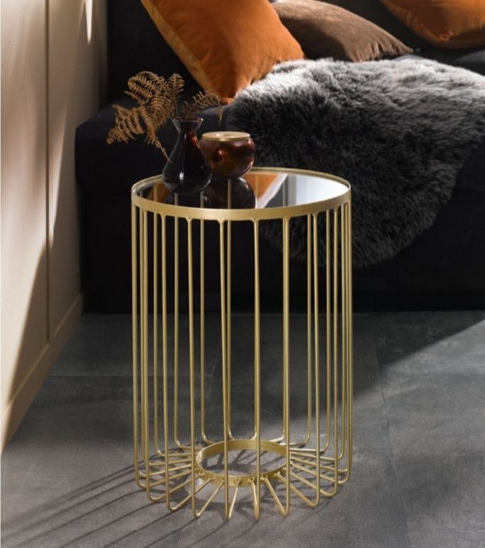 Złoty stół stolik kawowy ze szklanym blatem glamour okazjonalny ława
