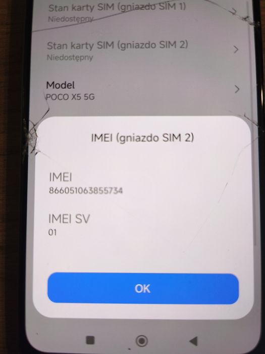 POCO X5 5G 256 GB uszkodzona szybka
