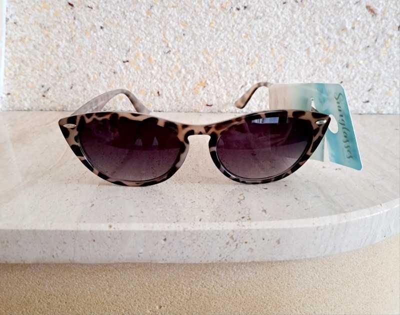 Okulary Przeciwsłoneczne Damskie Cat Eye Wzór Panterka UV