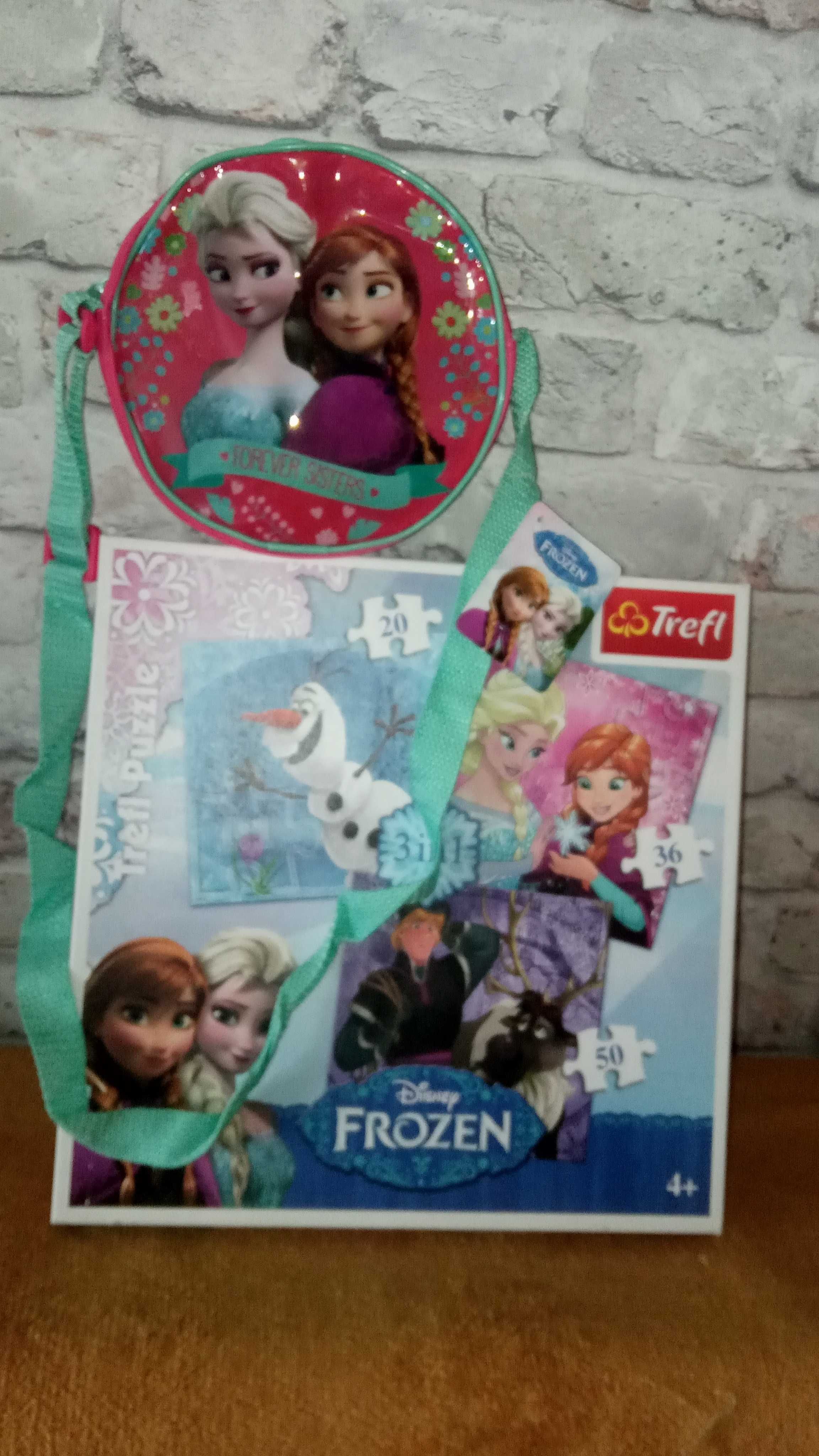 FROZEN Anna i Elza Nowa torebka i duże 3 układanki  puzzli w 1