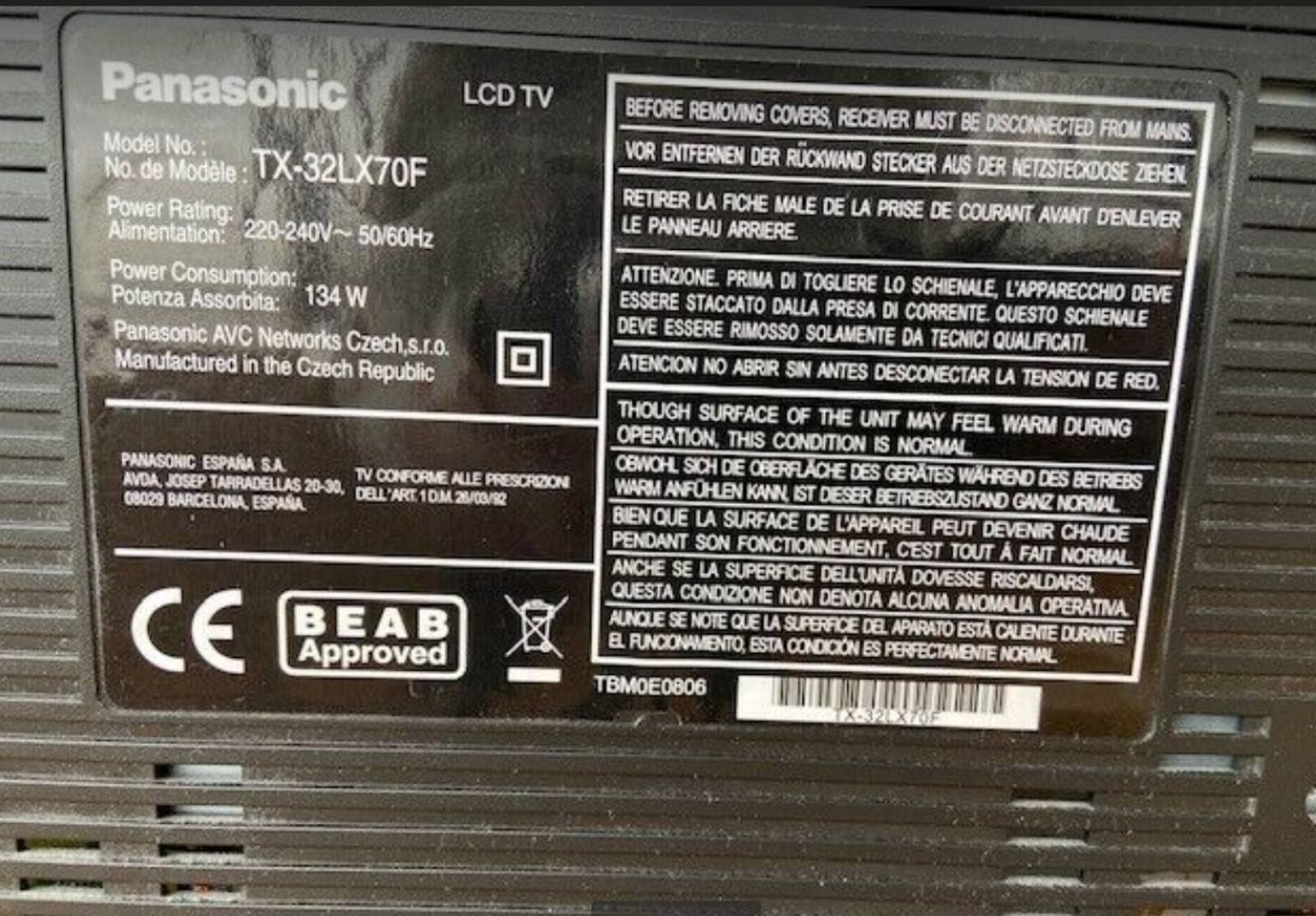 Продам на запчасти или восстановление телевизор Panasonic TX-32LX70