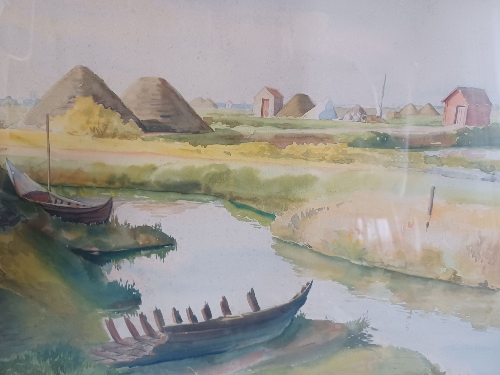 Quadro com aguarela de pintor Manuel Tavares