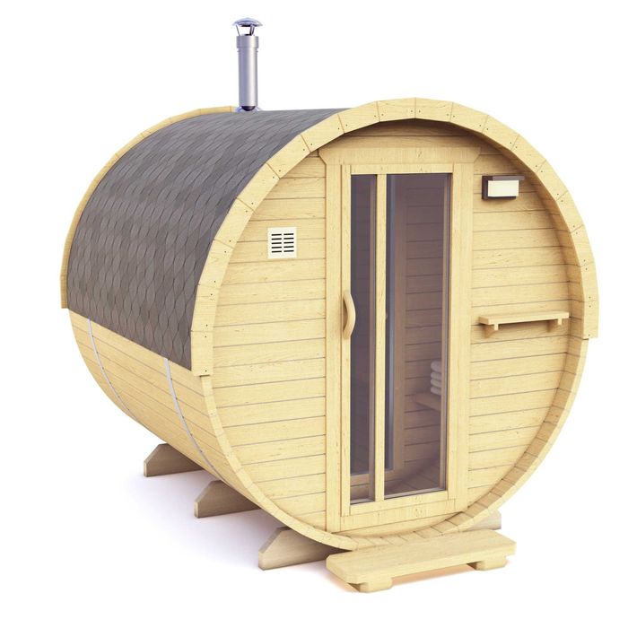 Sauna Tonne 2,4 m z zabudowanym przedsionkiem
