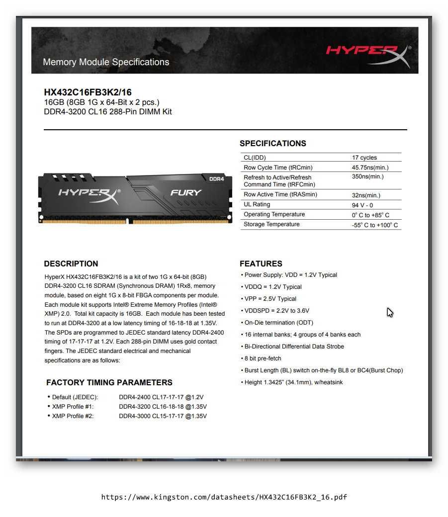 Пам'ять для ПК HyperX 16 GB (2x8GB) DDR4 3200 MHz Fury Black