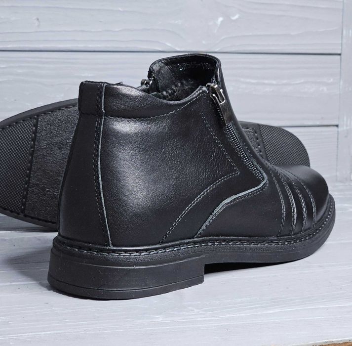 Кожаные мужские черные зимние сапоги на меху / байке TM Karat / Карат!