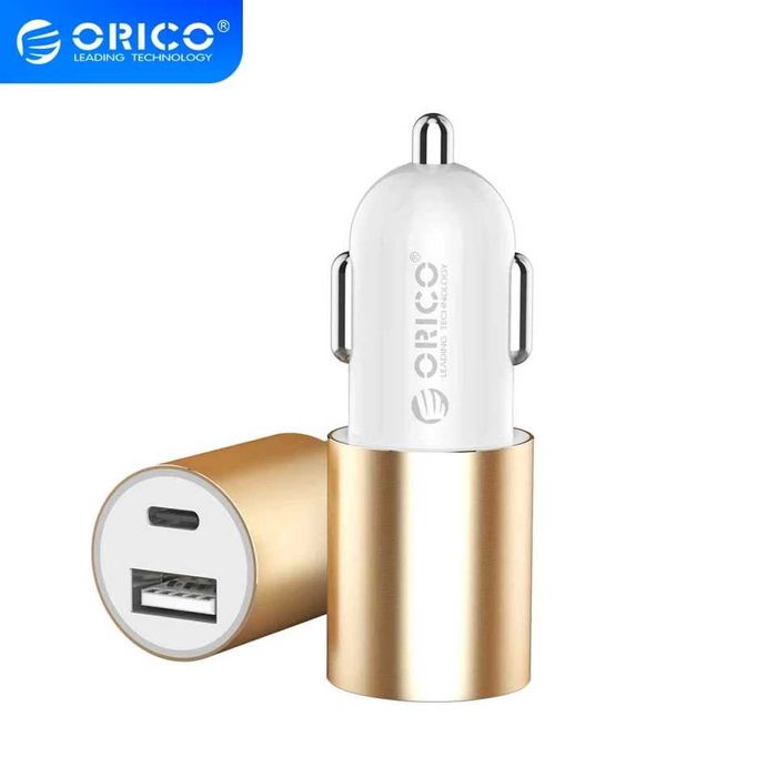 NOVO! Carregador de isqueiro auto Orico 15,5W 2 saídas USB-A USB-C
