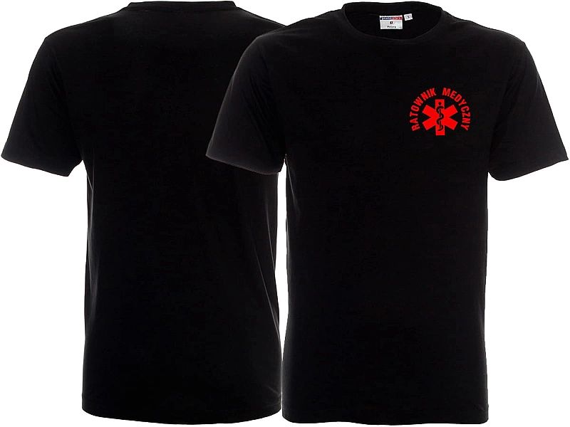 Koszulka ratownicza czarna męska FUNKCYJNA - nadruk przód FLUO (M)