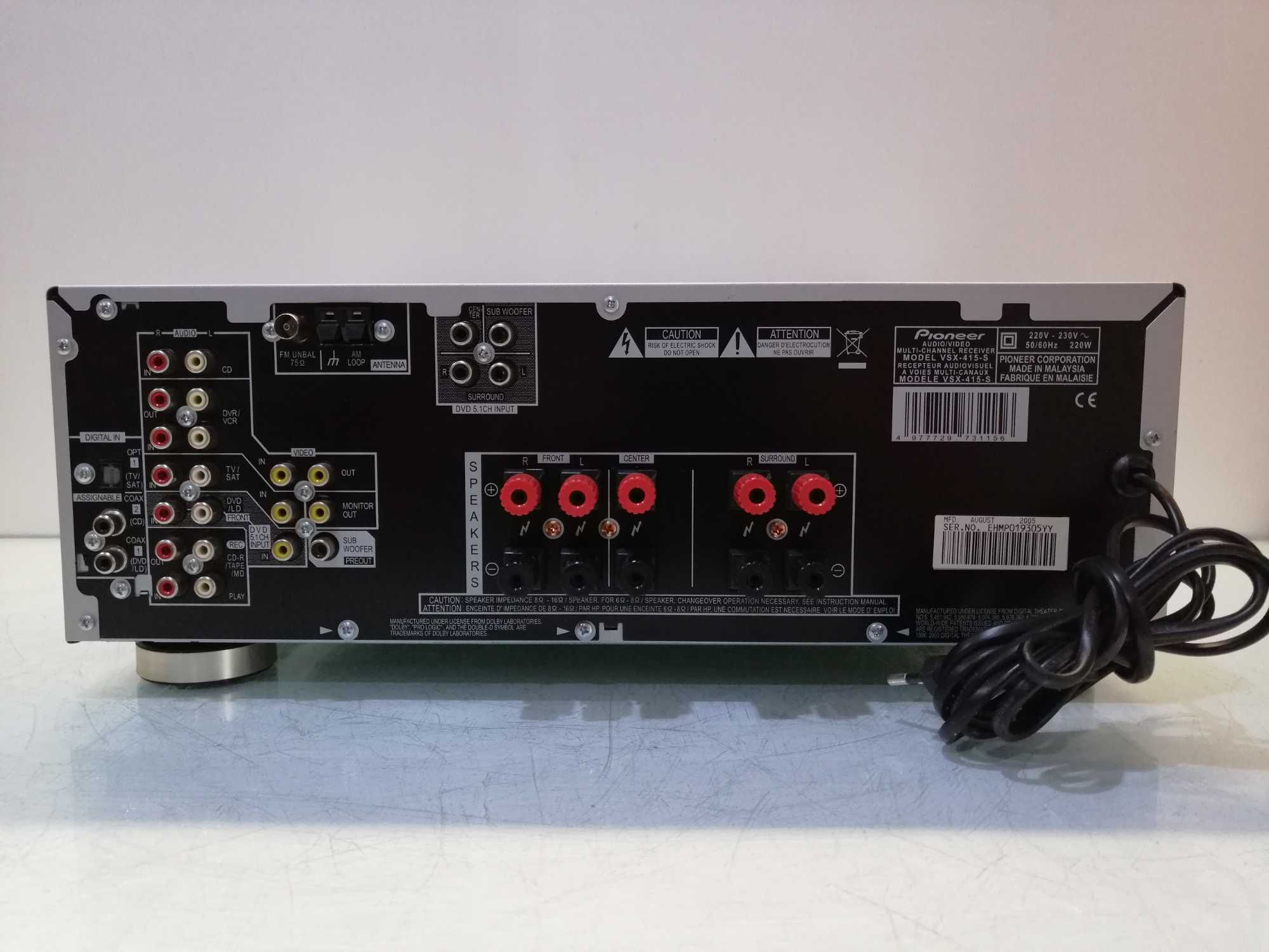 Amplituner Pioneer VSX-415-S + Pilot + Papiery
