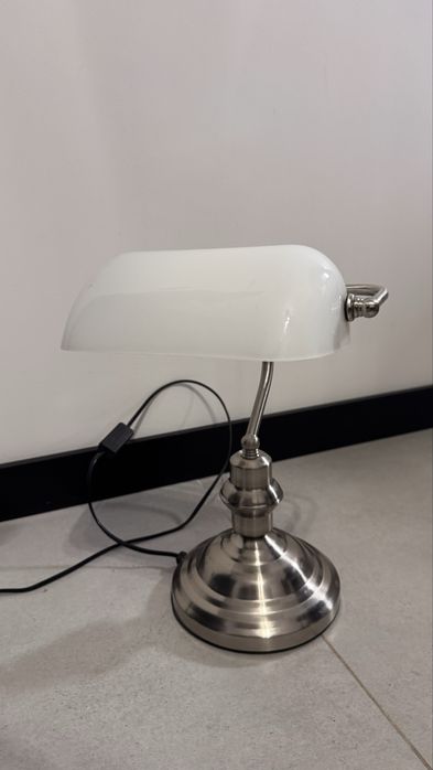 Lampa biurkowa do biura bankierska super stylowa retro satyna klosz