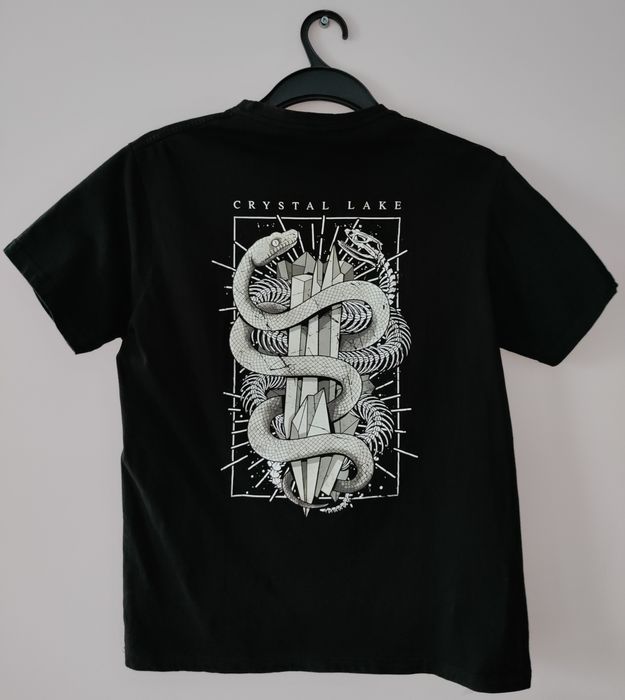 Czarna męska bawełniana koszulka t-shirt z nadrukiem Crystal lake wąż