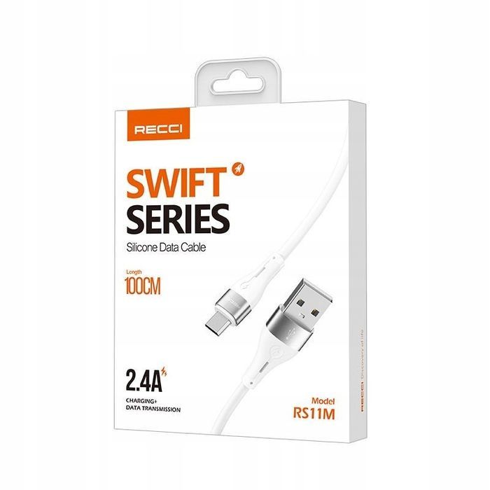 Szybki Kabel Micro Usb 2.4A Wzmacniany 1M Aluminiowe Końcówki Recci