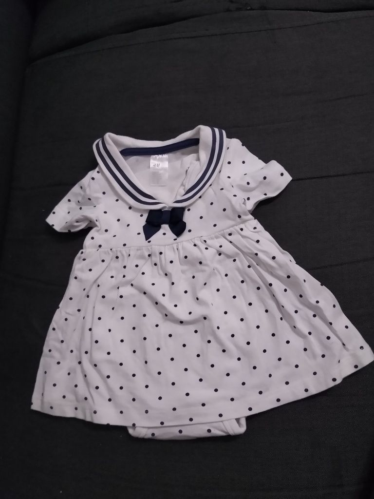 Dżersejowa sukienka marynarska niemowlęca z body H&M  2 w 1